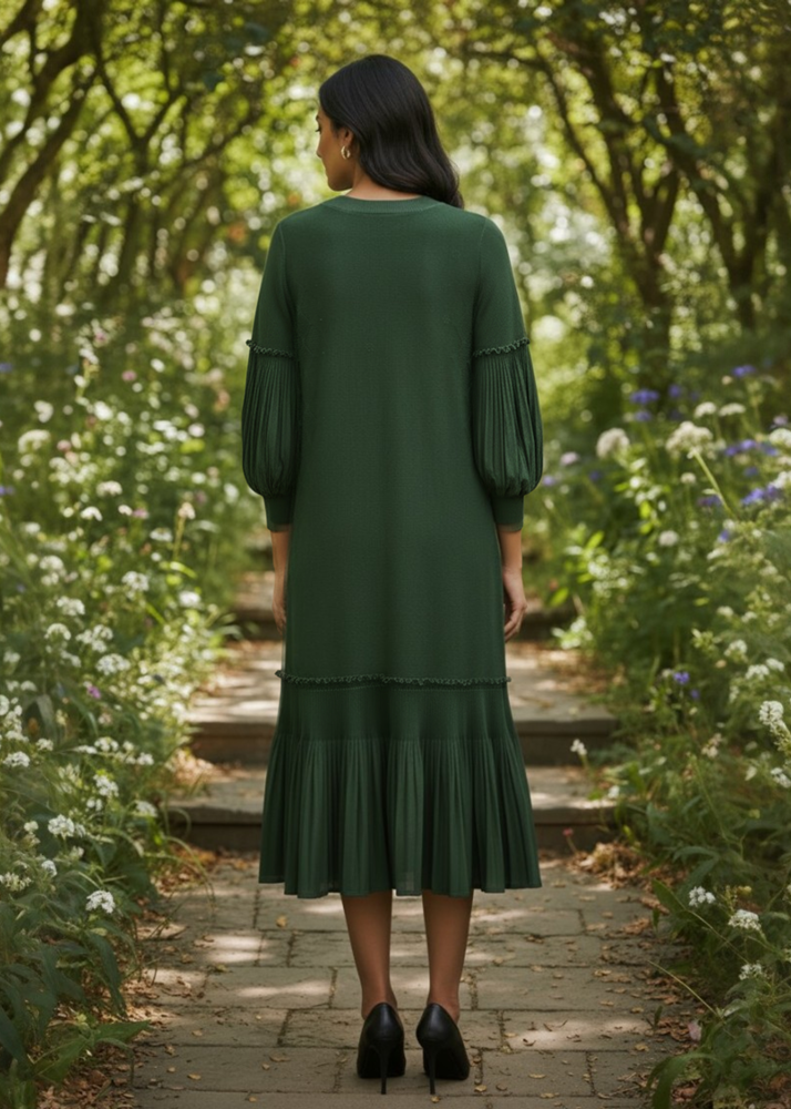 Shirley Cutwork Ruffle Dress - Emerald Green