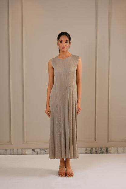 Juno Midi Dress with Fringe Cape - Beige