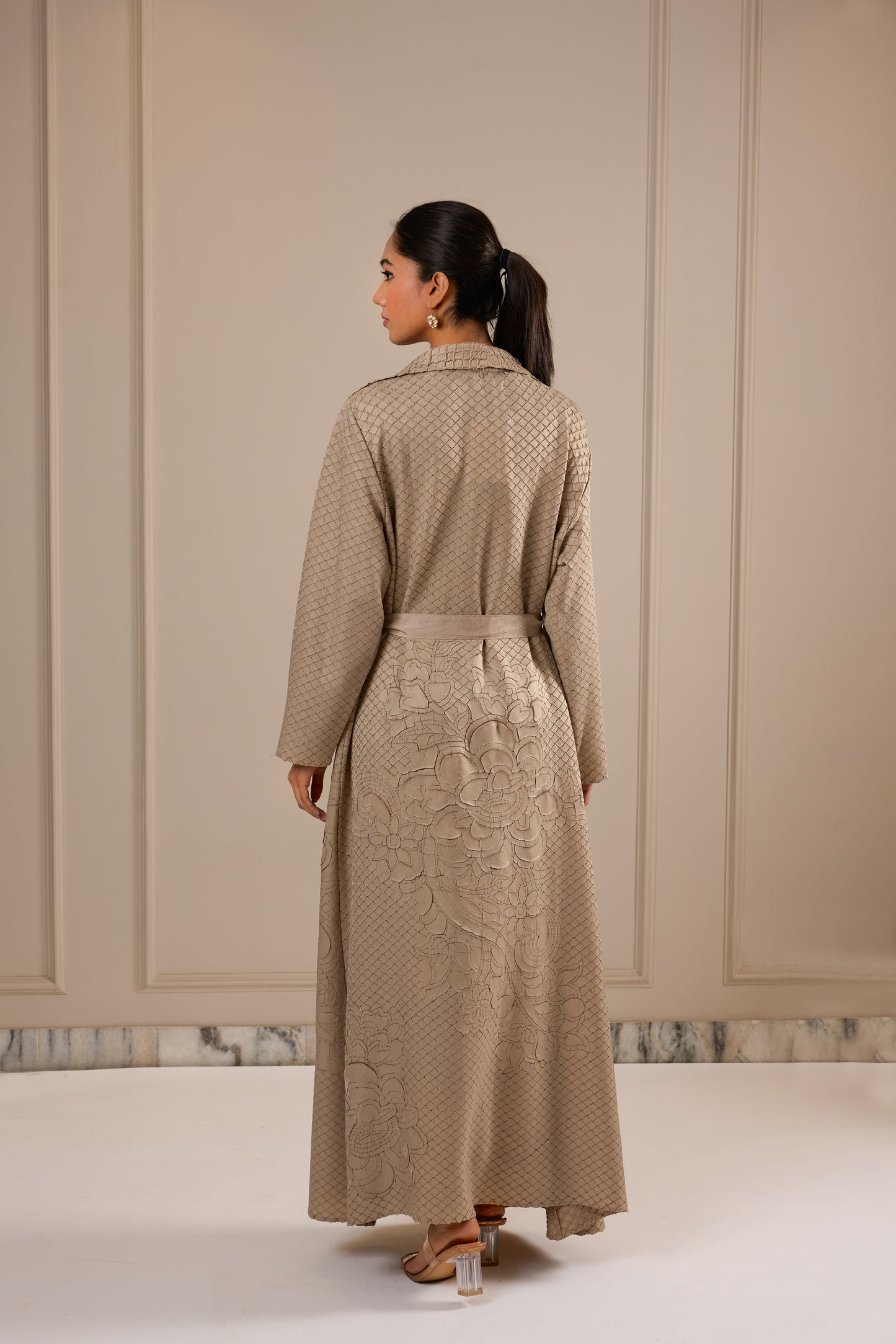 Embossed Long Jacket - Beige