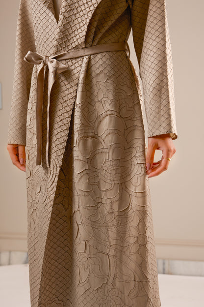 Embossed Long Jacket - Beige