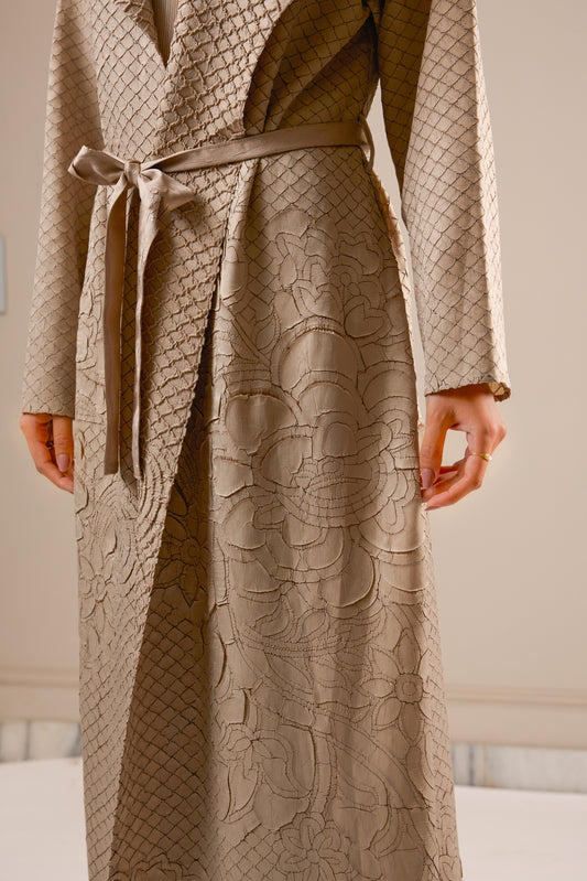 Embossed Long Jacket - Beige