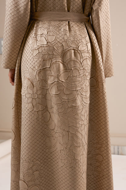 Embossed Long Jacket - Beige