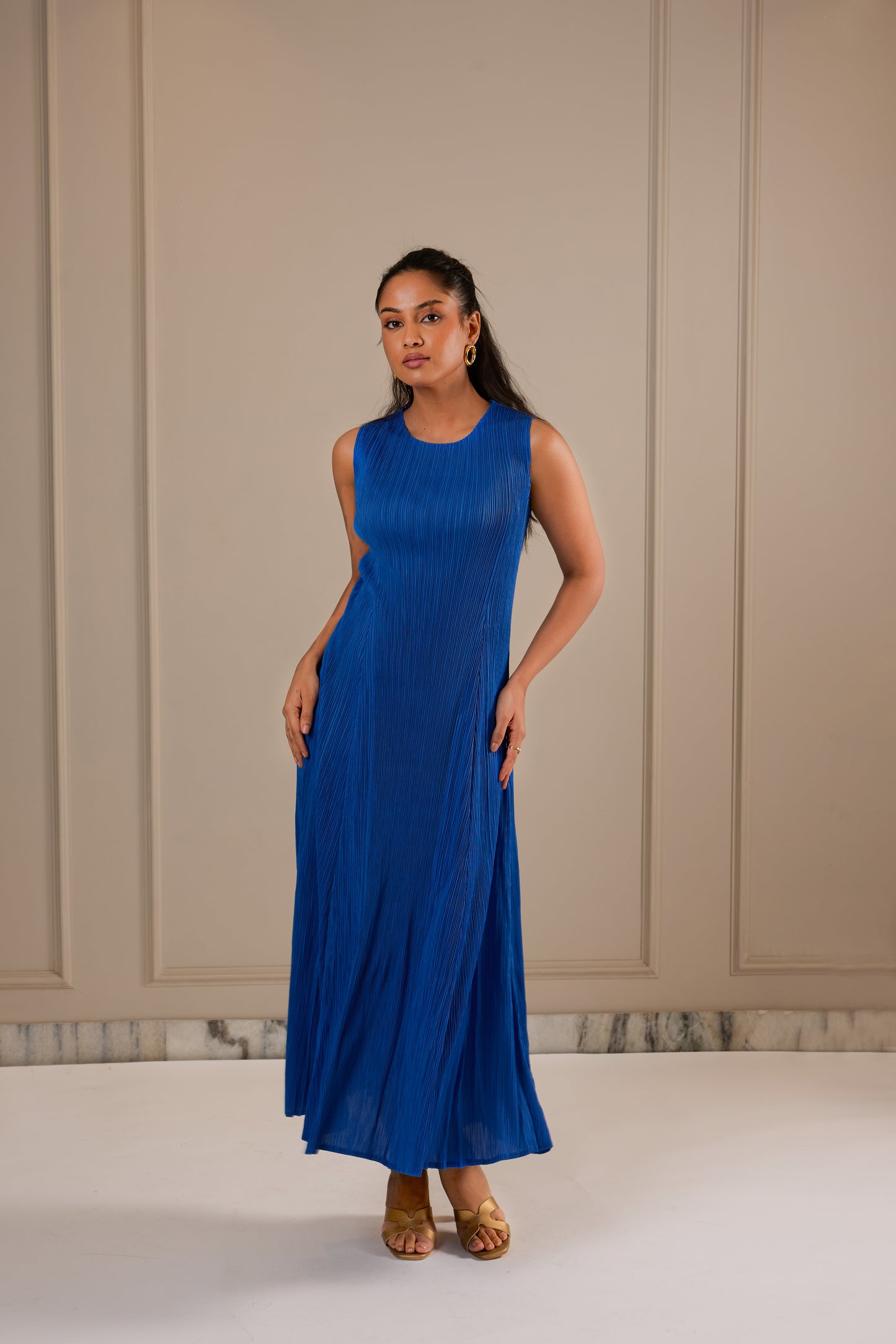 Juno Midi Dress with Fringe Cape - Royal blue