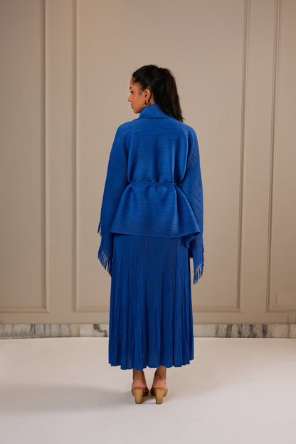 Juno Midi Dress with Fringe Cape - Royal blue
