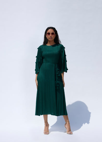 3D Flora Swing Dress - Peacock Green