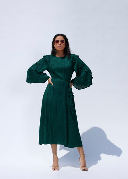 3D Flora Swing Dress - Peacock Green