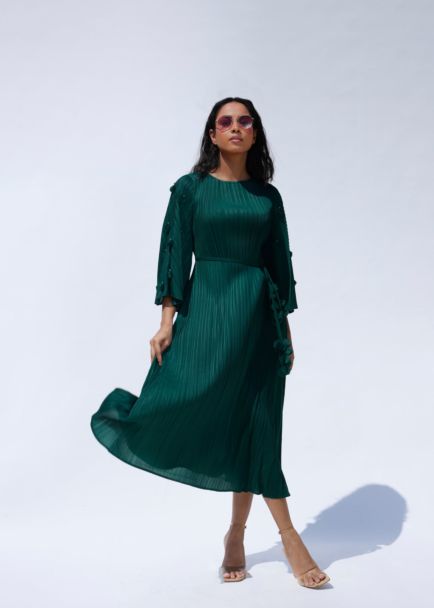 3D Flora Swing Dress - Peacock Green