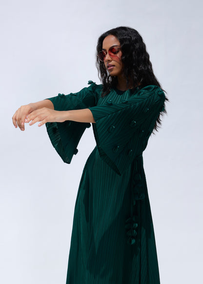 3D Flora Swing Dress - Peacock Green