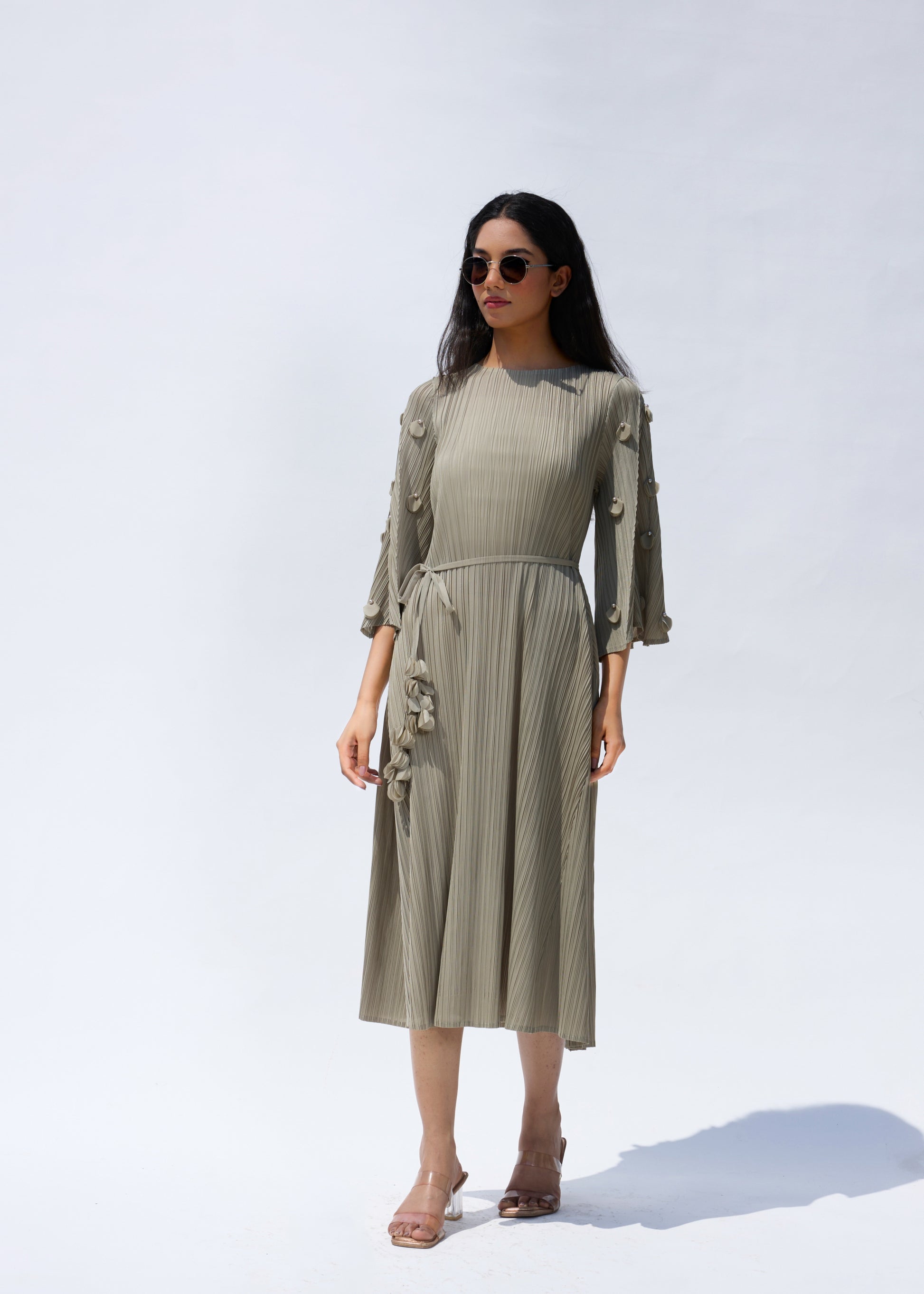 3D Flora Swing Dress - Sage Green - Free Size 3D Flora Swing Dress - Sage Green - Free Size