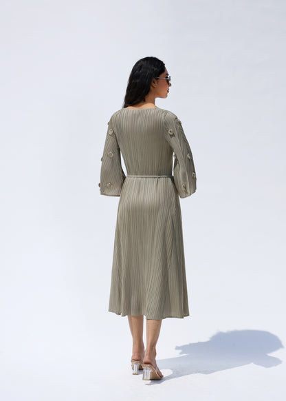 3D Flora Swing Dress - Sage Green