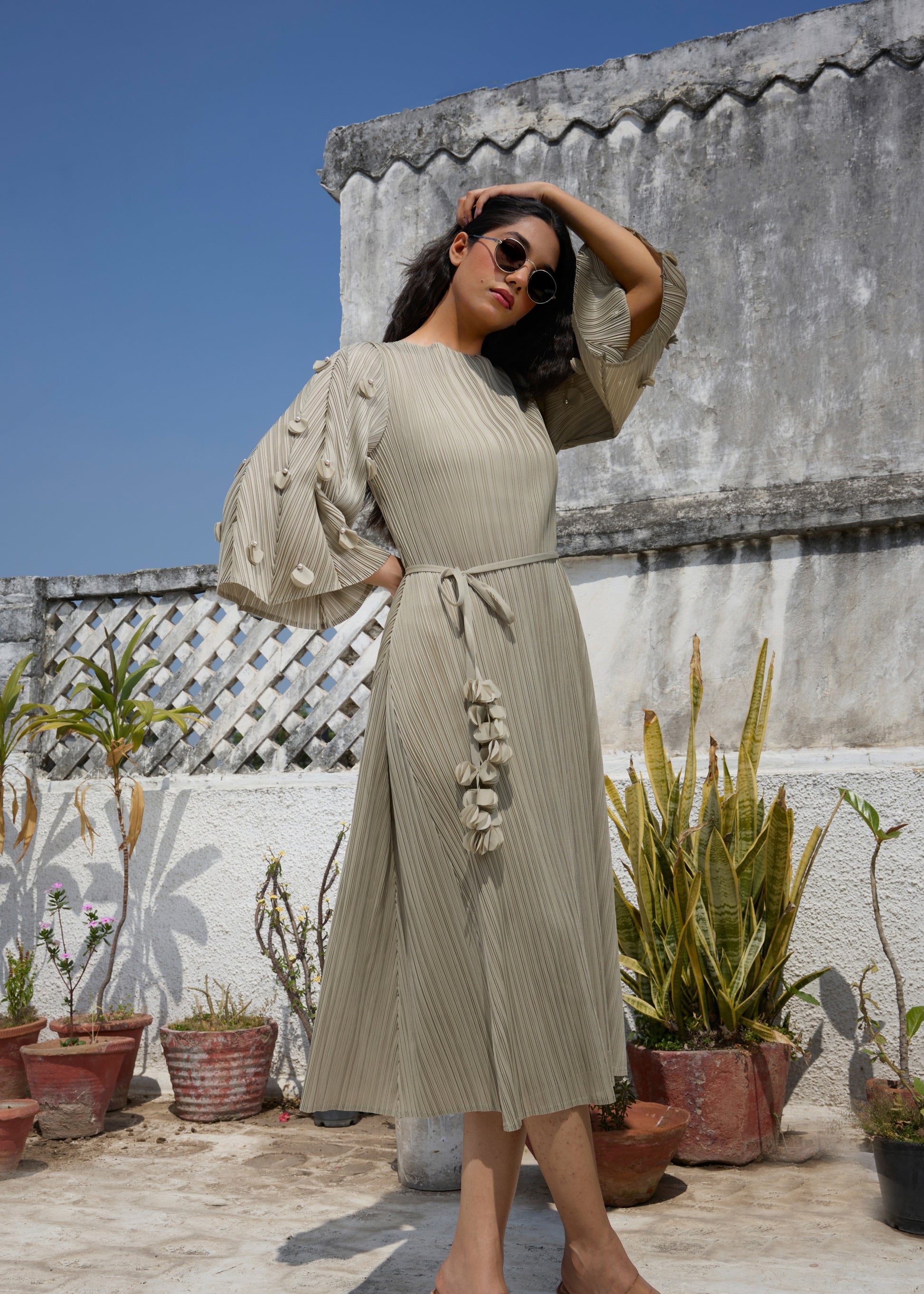 3D Flora Swing Dress - Sage Green - Free Size 3D Flora Swing Dress - Sage Green - Free Size