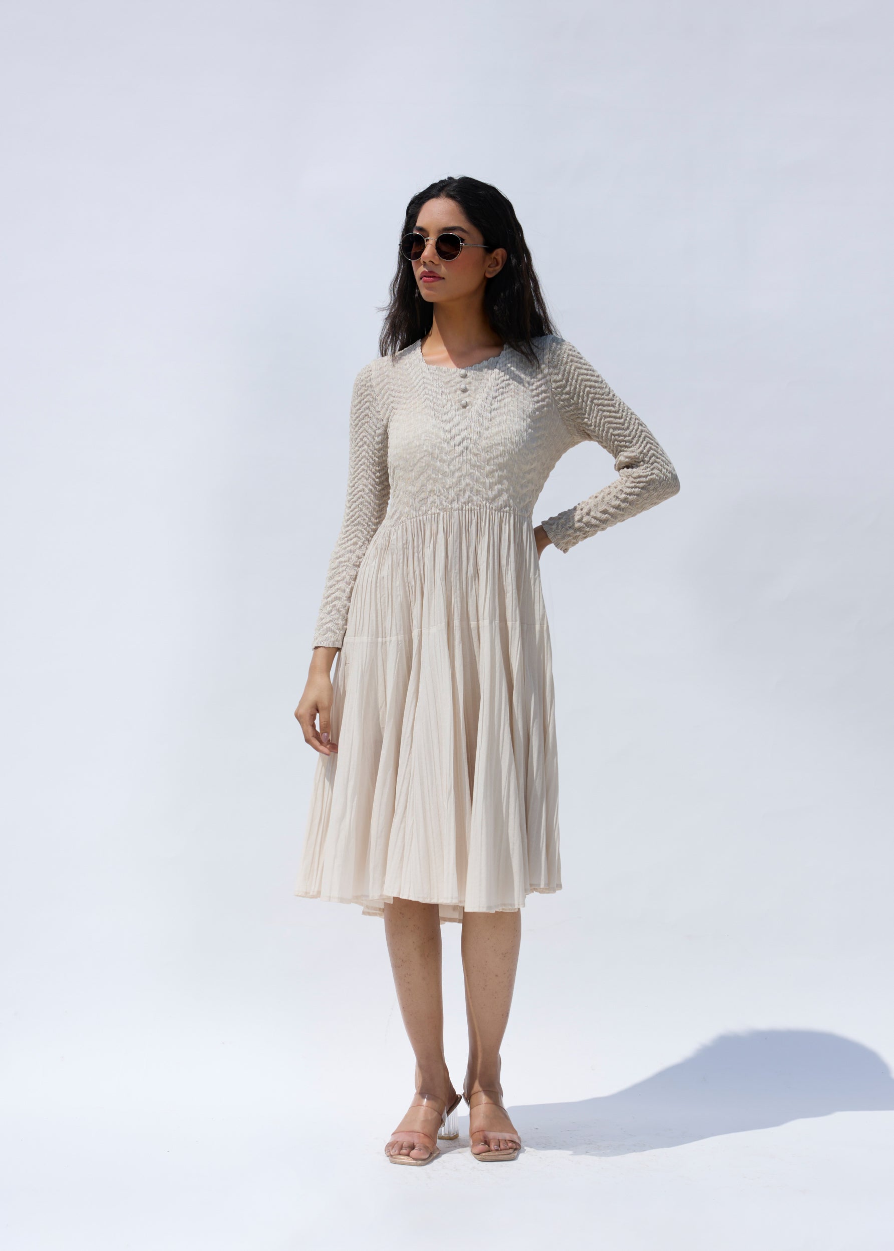 ivory smock dress Kayleen Ivory Floral Smocked Bodice Maxi Dress Inherit Co