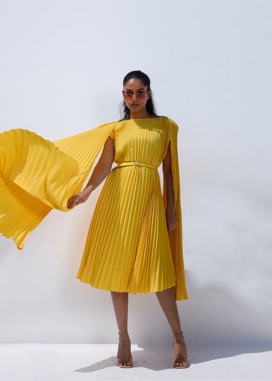Lulu Cloak Sleeve Dress -  Yellow