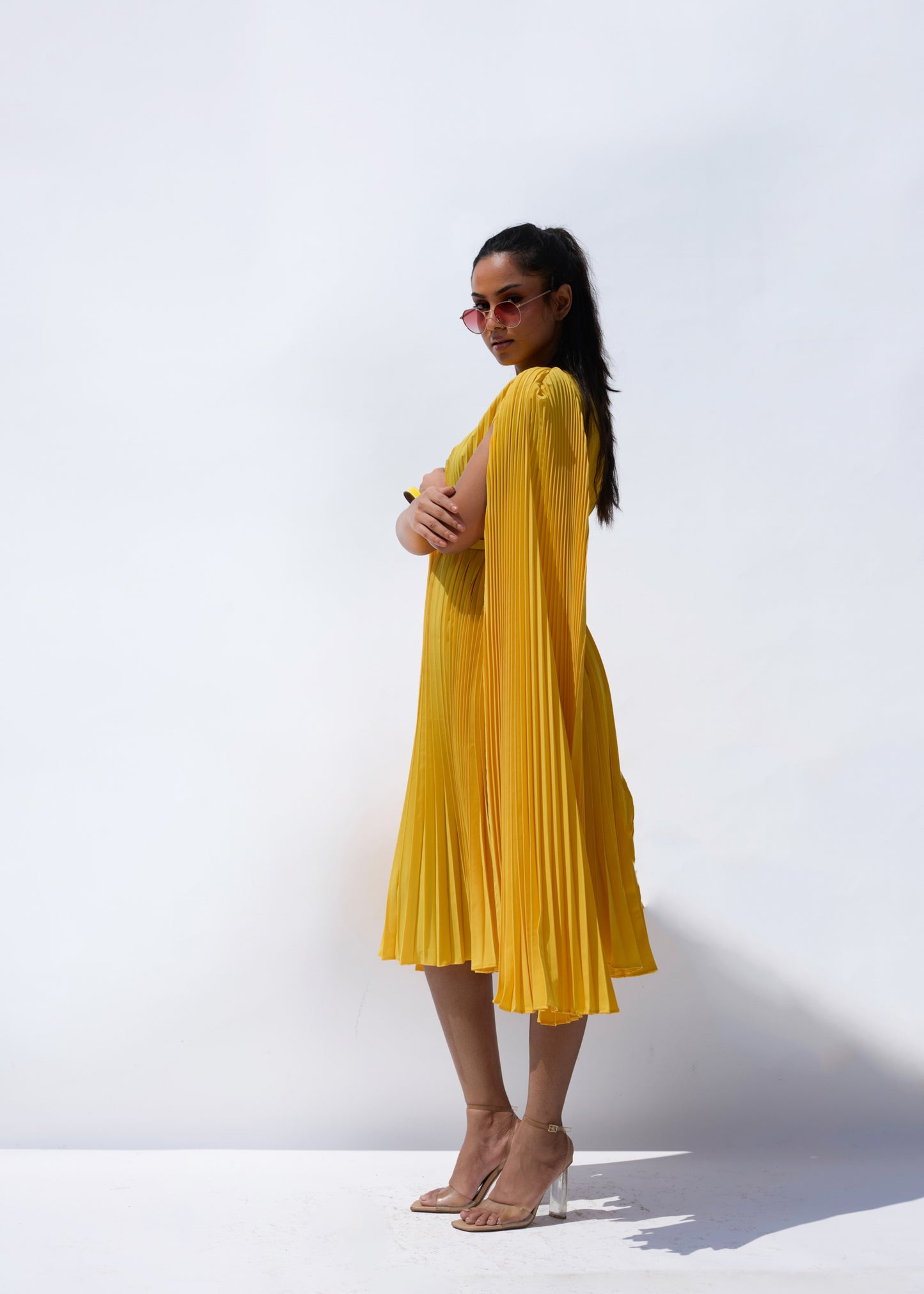 Lulu Cloak Sleeve Dress -  Yellow
