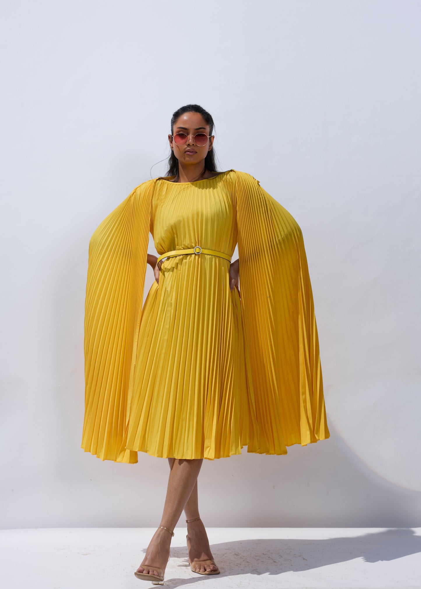 Lulu Cloak Sleeve Dress -  Yellow