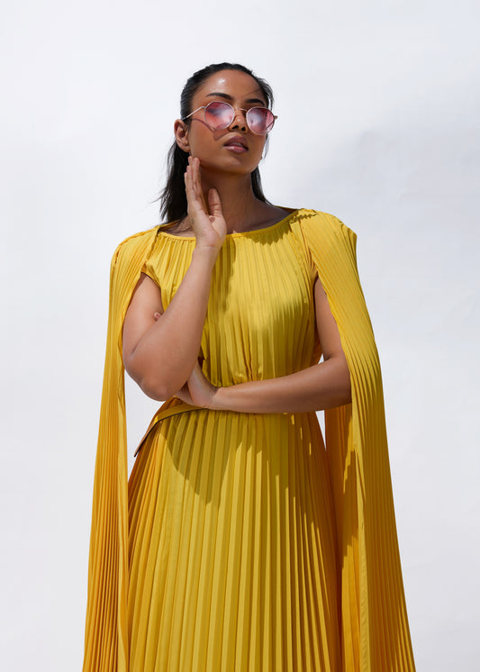 Lulu Cloak Sleeve Dress -  Yellow