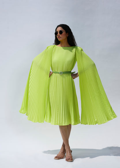 Lulu Cloak Sleeve Dress -  Lime Green