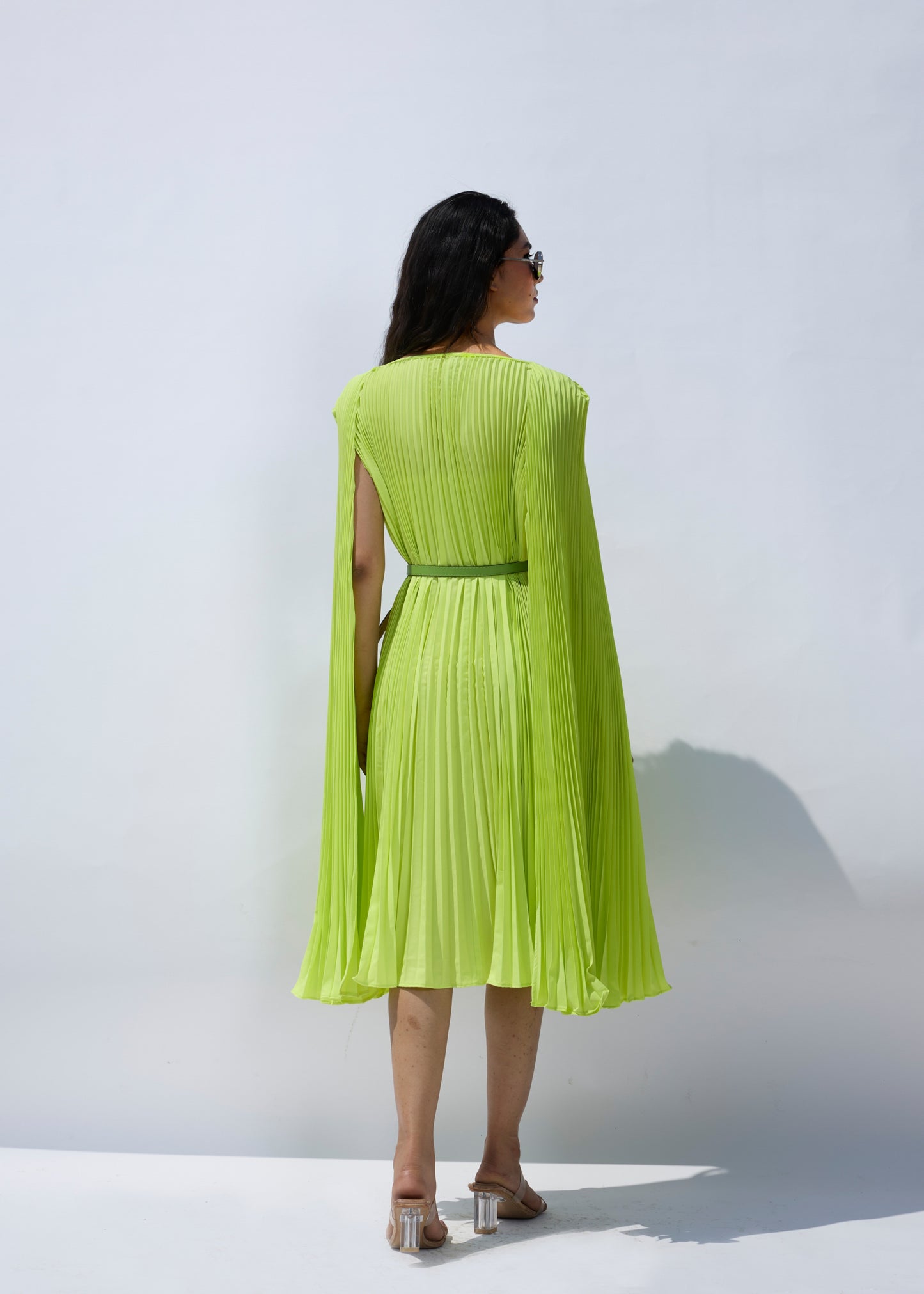 Lulu Cloak Sleeve Dress -  Lime Green