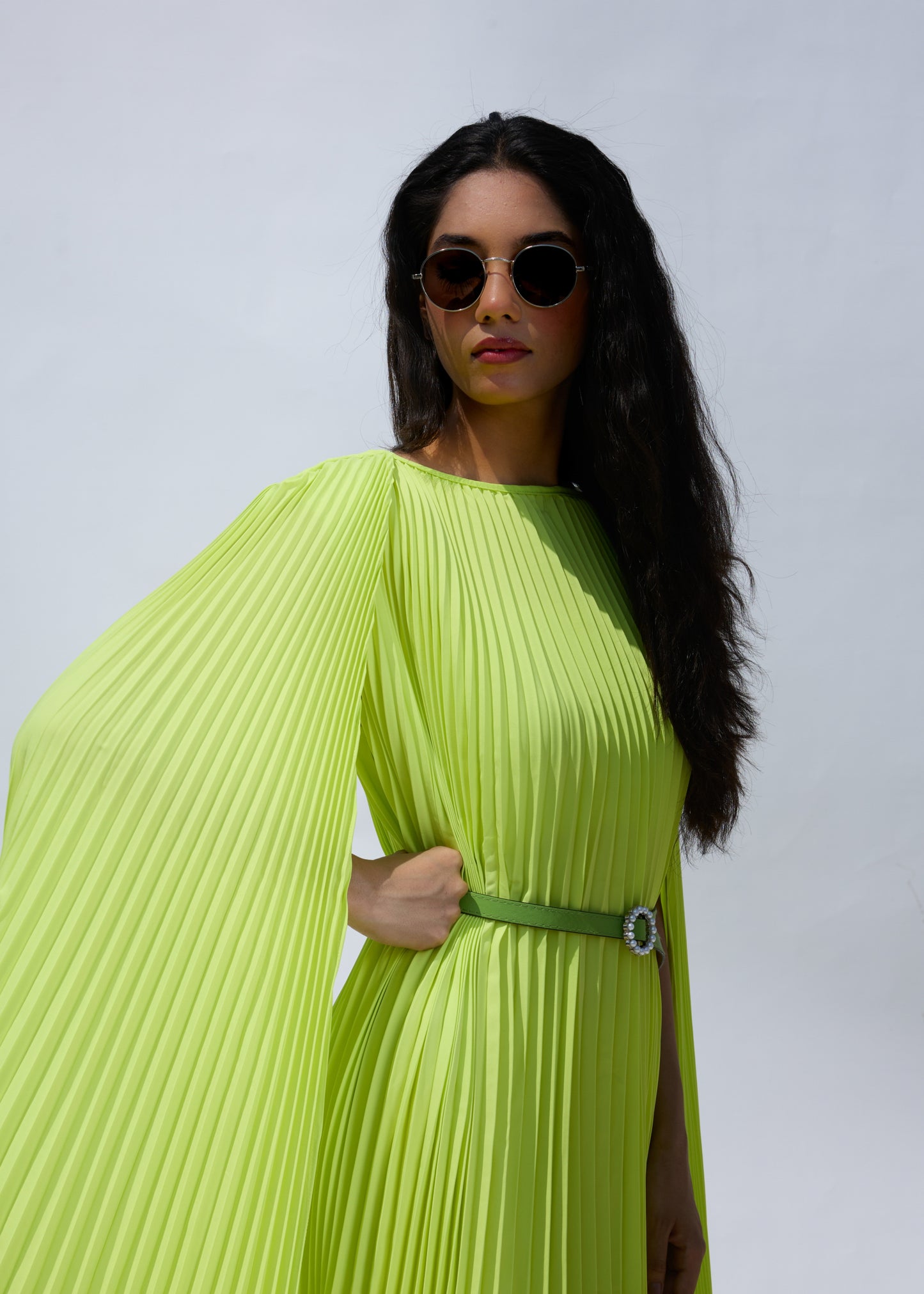 Lulu Cloak Sleeve Dress -  Lime Green