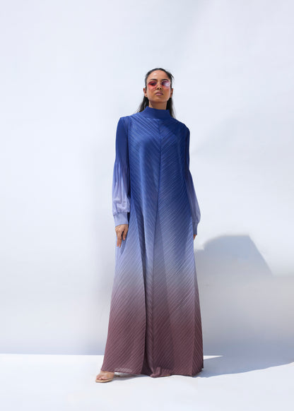 Ombre Long Flora Maxi - Blue to Brown