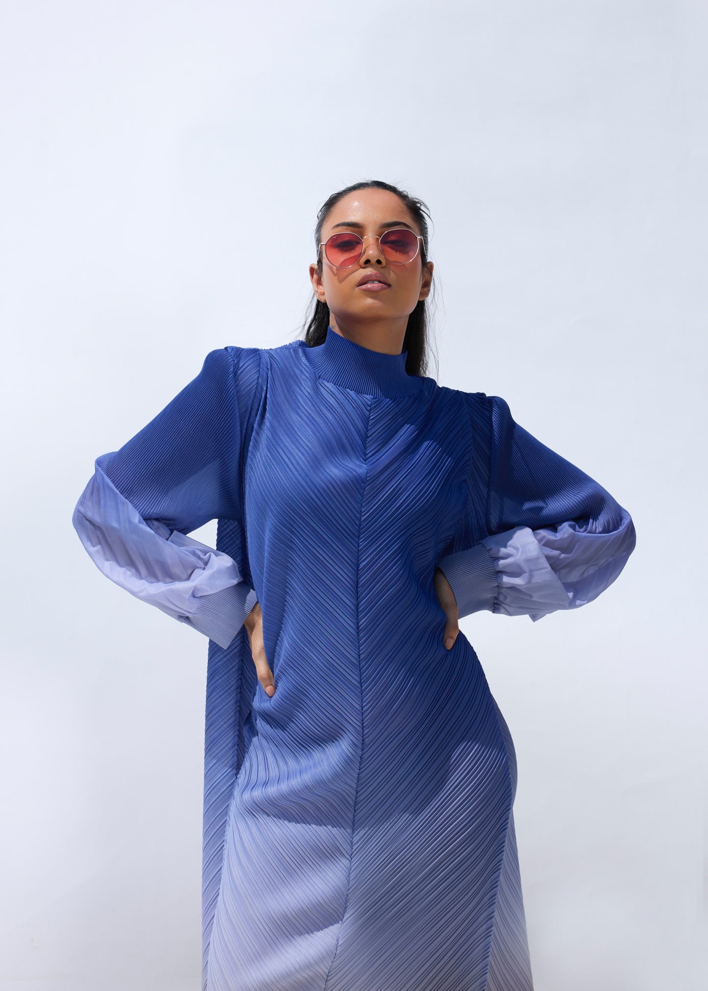 Ombre Long Flora Maxi - Blue to Brown