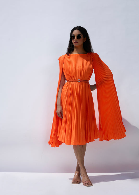 Lulu Cloak Sleeve Dress - Orange