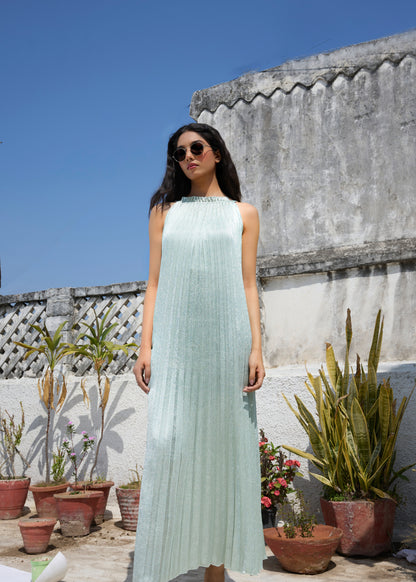Luna Metallic Dress - Seafoam Green