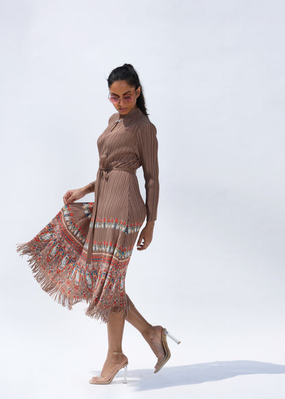 Elizabeth Printed Fringe Dress - Brown