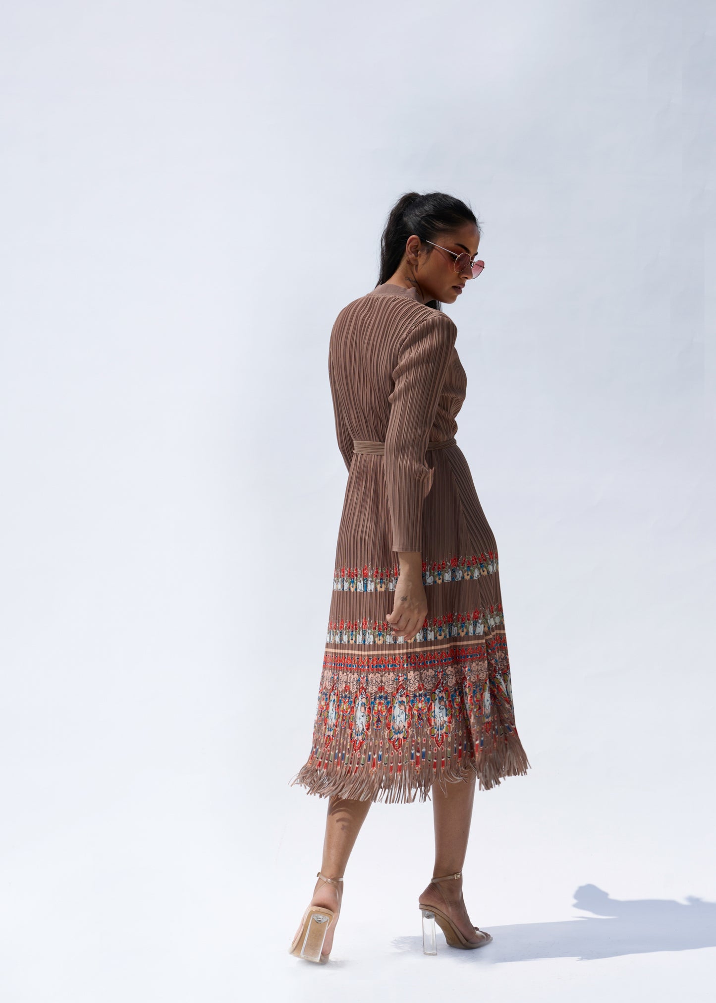 Elizabeth Printed Fringe Dress - Brown