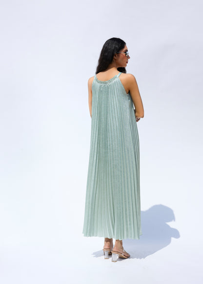 Luna Metallic Dress - Seafoam Green