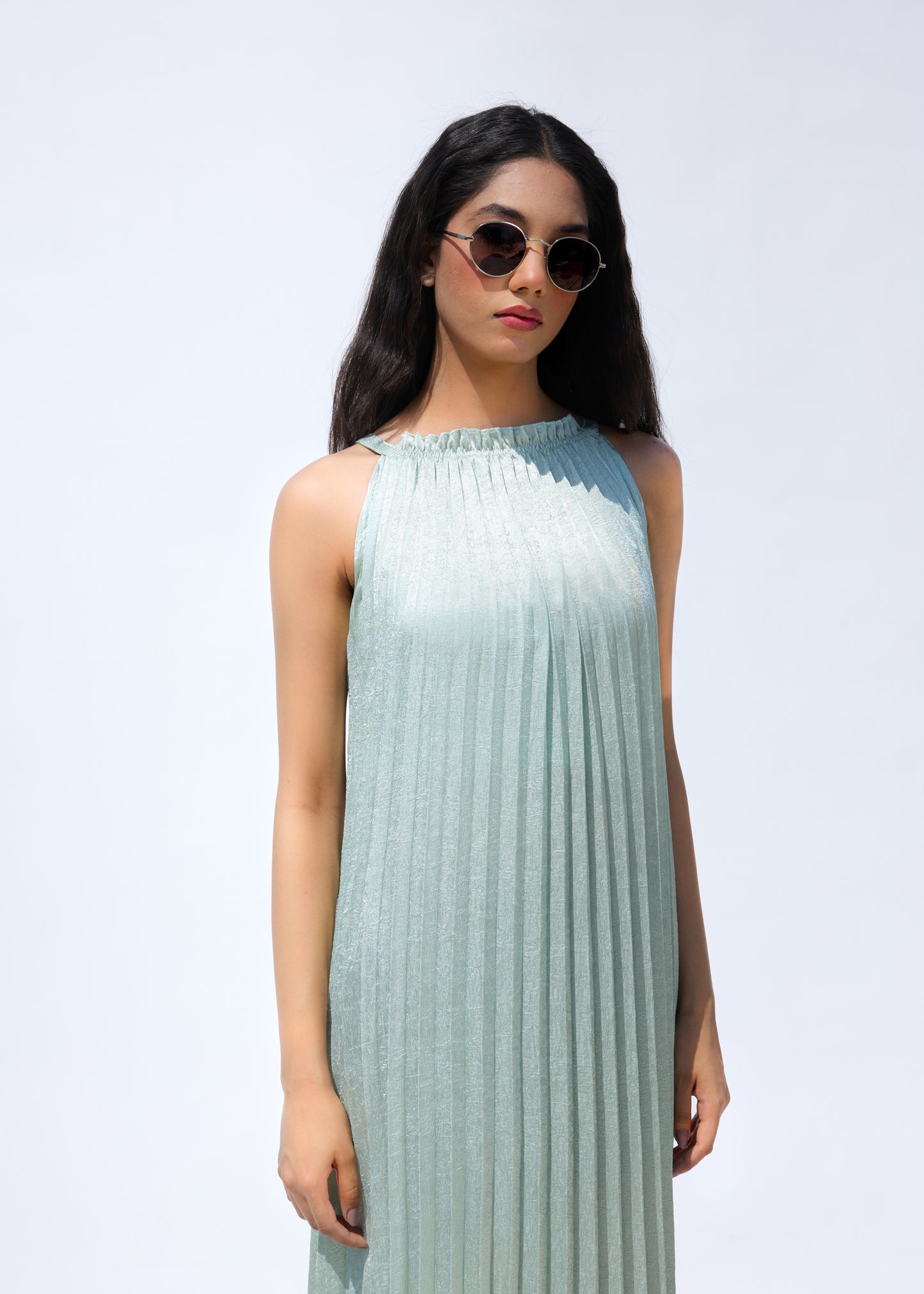 Luna Metallic Dress - Seafoam Green