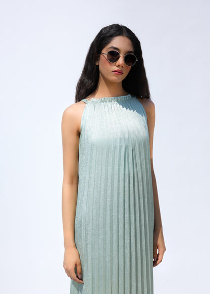 Luna Metallic Dress - Seafoam Green