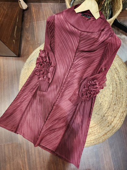 Burgundy Flora Pleated Dress