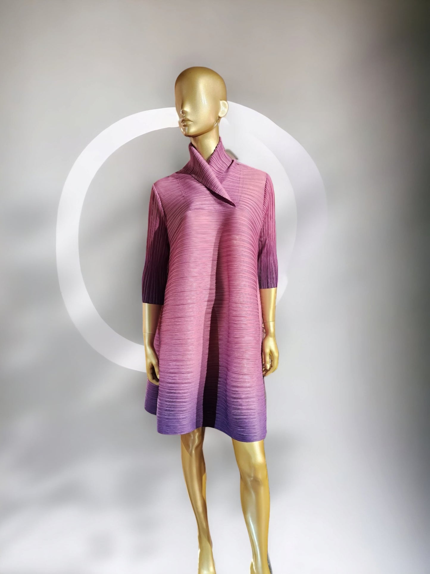 Our High Collar Neck Purple Ombre Pleated Dress