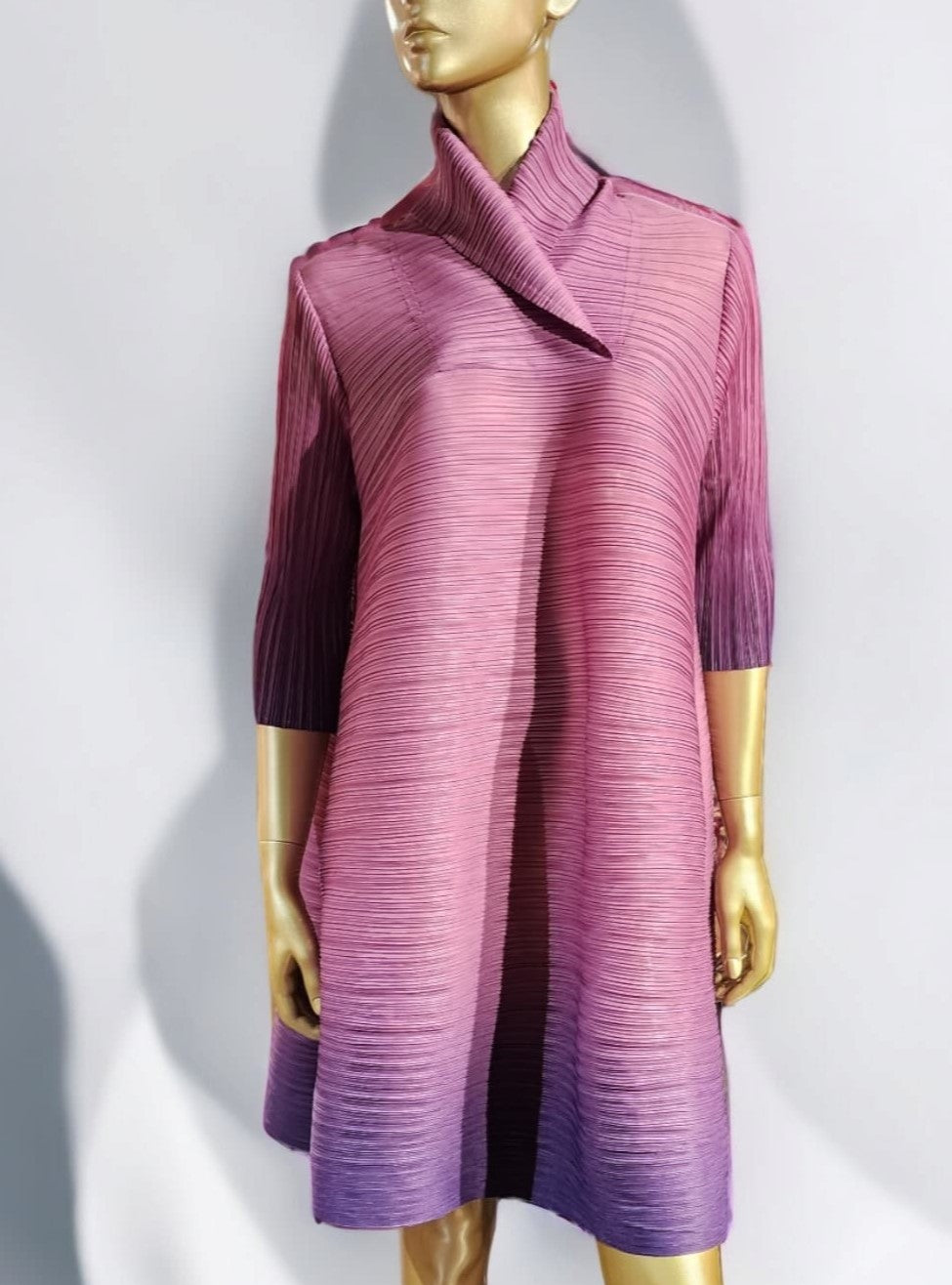 Our High Collar Neck Purple Ombre Pleated Dress