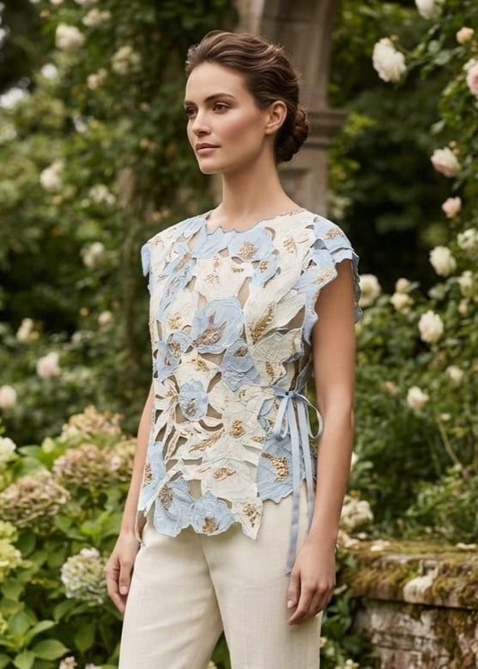 Ice Blue Rose Cutwork Overlay