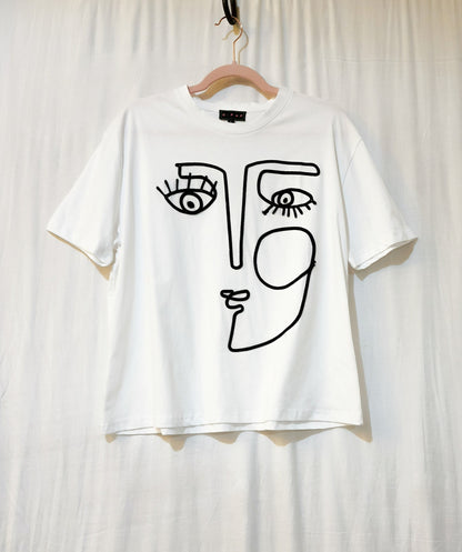 white basic printed tee