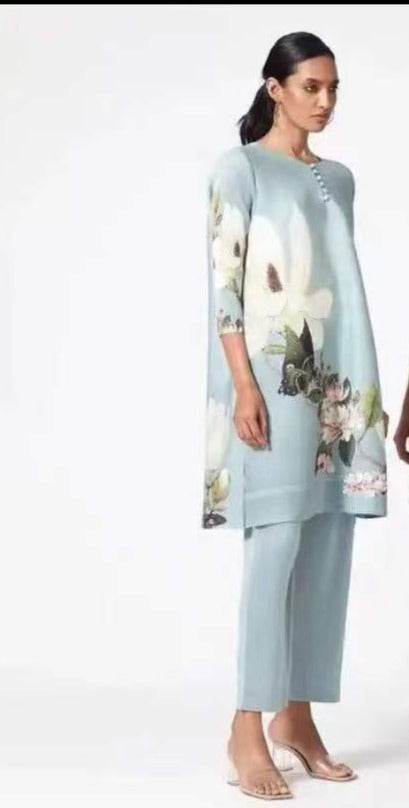 Sky Floral Pleated Tunic Set