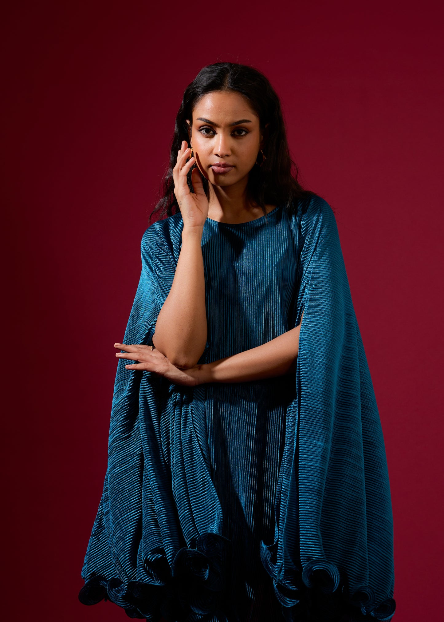 Teal Mini Pleated Dress